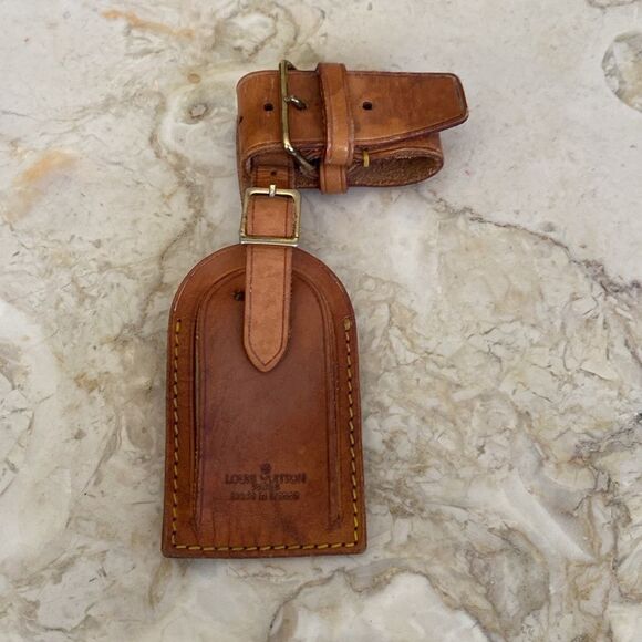 Vintage Louis Vuitton Vachetta Leather Luggage Tag & Poignet - Picture 3 of 13
